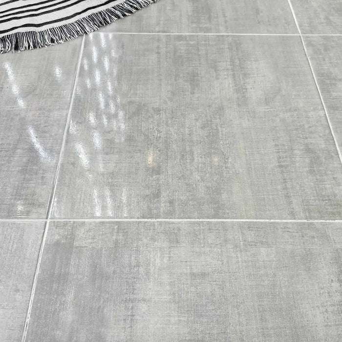 Essien Grey EcoTec Shiny Glazed Porcelain Floor Tile - 600 x 600mm