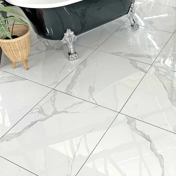 Carrara White Hard Body Ceramic Floor Tile - 600 x 600mm