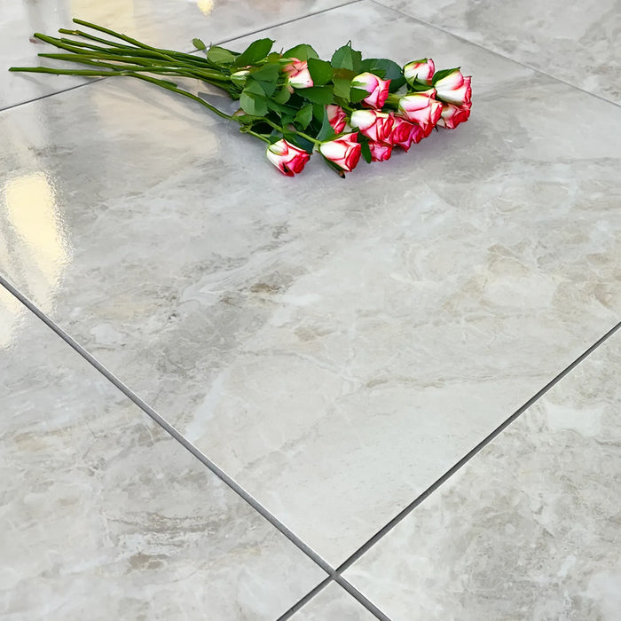 Crystal Ivory EcoTec Rectified Shiny Hard Body Ceramic Floor Tile - 600 x 600mm